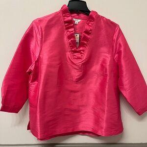 Hot pink ruffle neck blouse